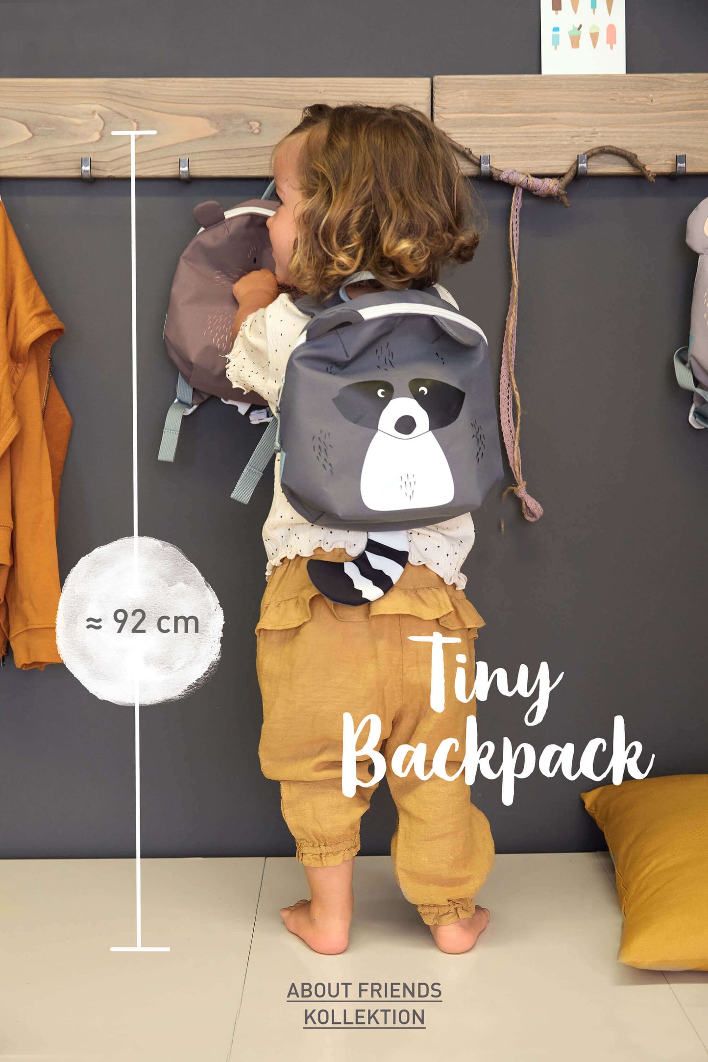 Kindergartenrucksack Tiny Waschbär Grau Lässig