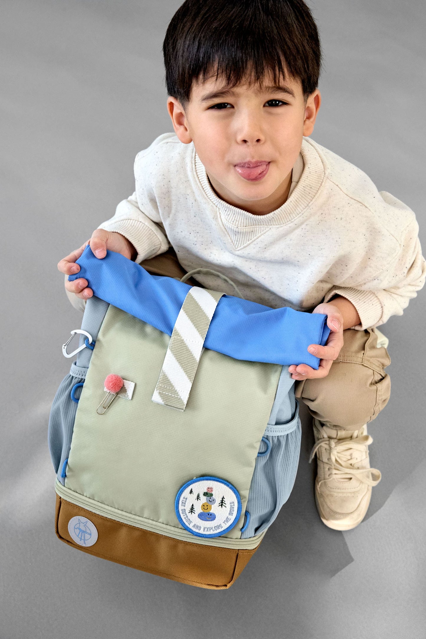 Kindergartenrucksack Rolltop Sunny Explorer Grün Blau Lässig