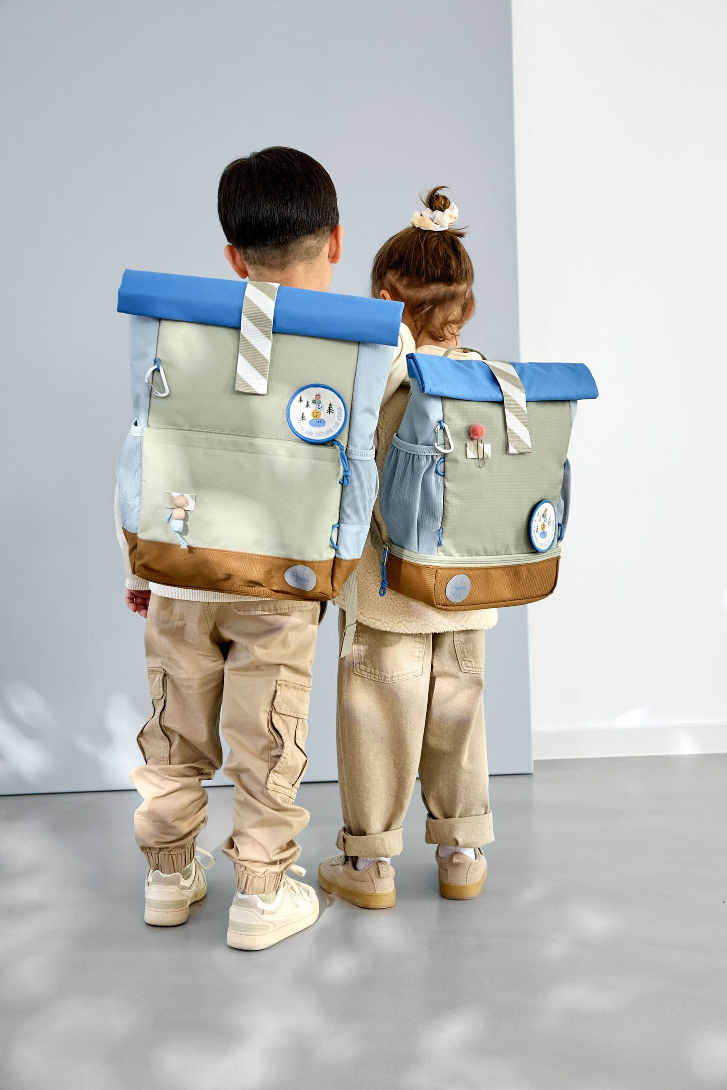 Kindergartenrucksack Rolltop Sunny Explorer Grün Blau Lässig