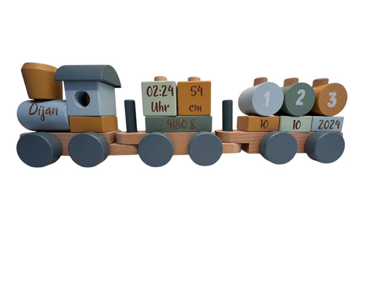 Little Dutch Holz Eisenbahn blau mit Steck Formen Forest Friends
