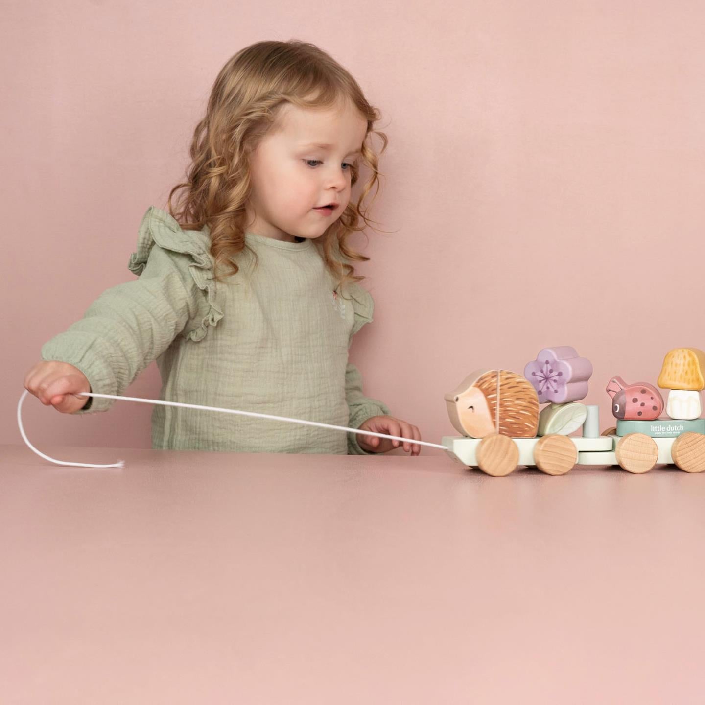 Little Dutch rosa Holz Eisenbahn mit Steck-Formen Igel - Fairy Garden
