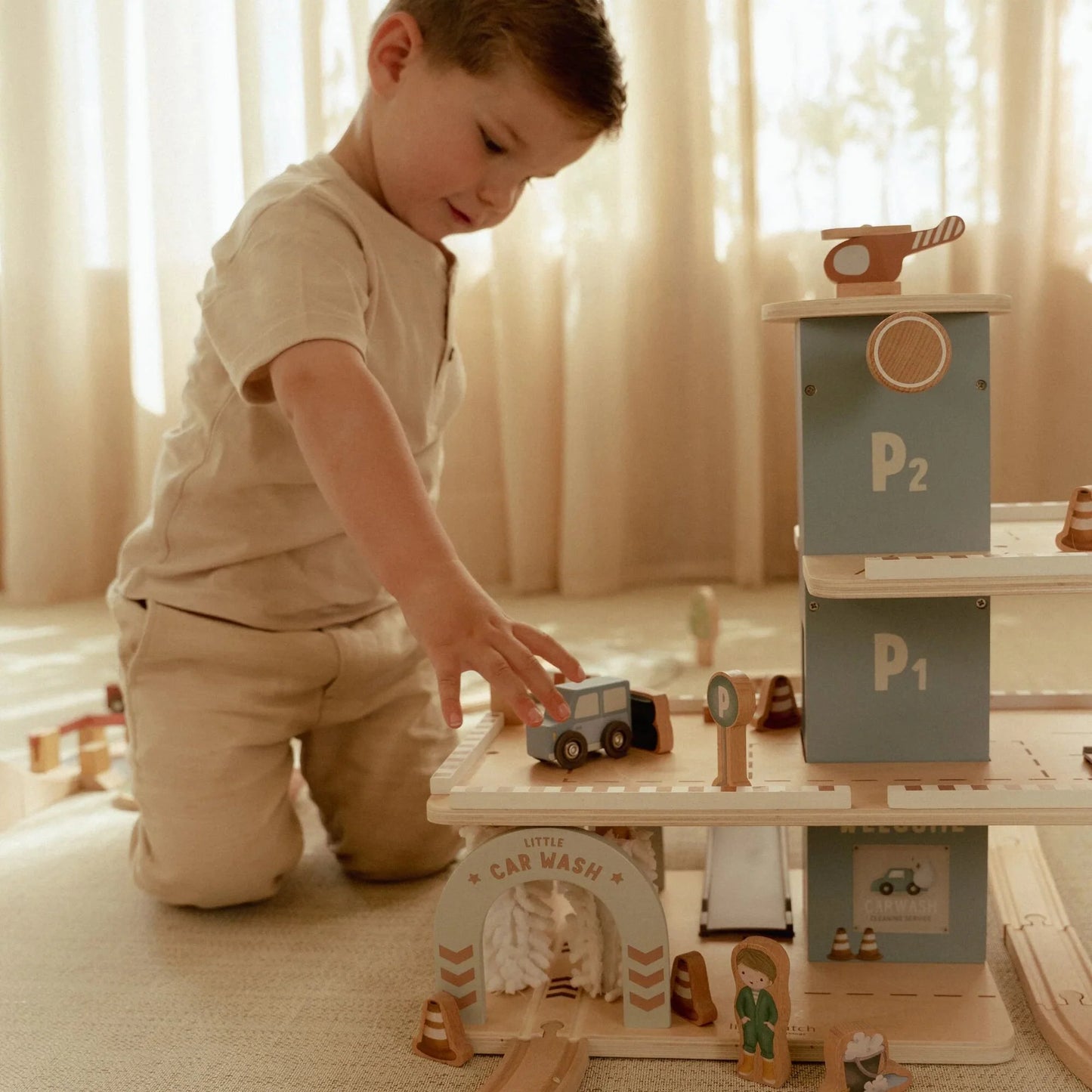 Little Dutch Parkhaus Holz Blau Spielzeug Parkgarage