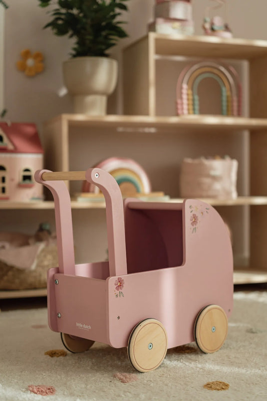 Little Dutch Puppenwagen Rosa Holz mit Textilien Soft Flowers