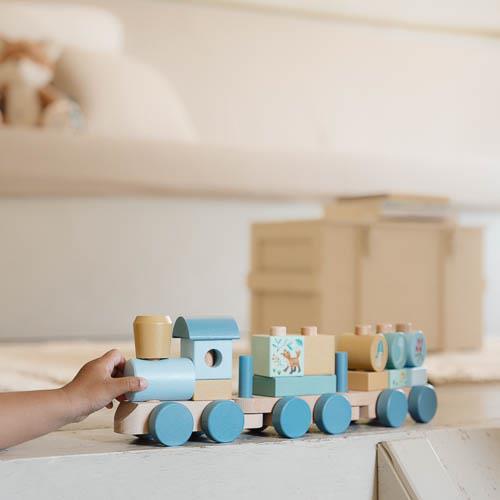 Little Dutch Holz Eisenbahn blau mit Steck Formen Forest Friends