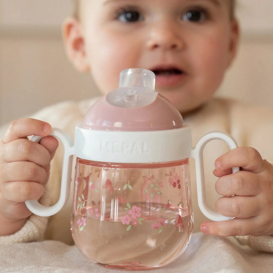 Auslaufsicherer rosa Trinklernbecher Mepal Mio Fairy Garden Little Dutch