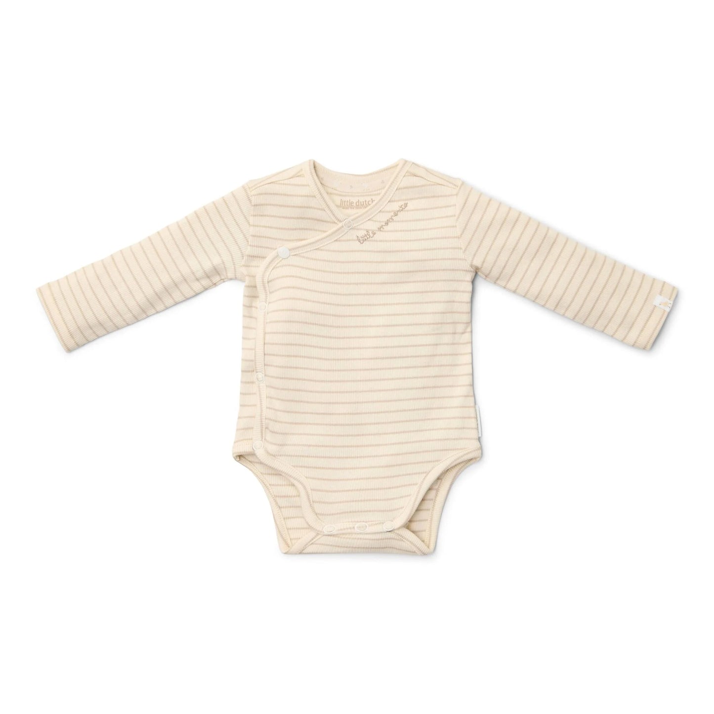 Little Dutch Wickelbody mit langen Ärmeln Beige Newborn Naturals Streifen