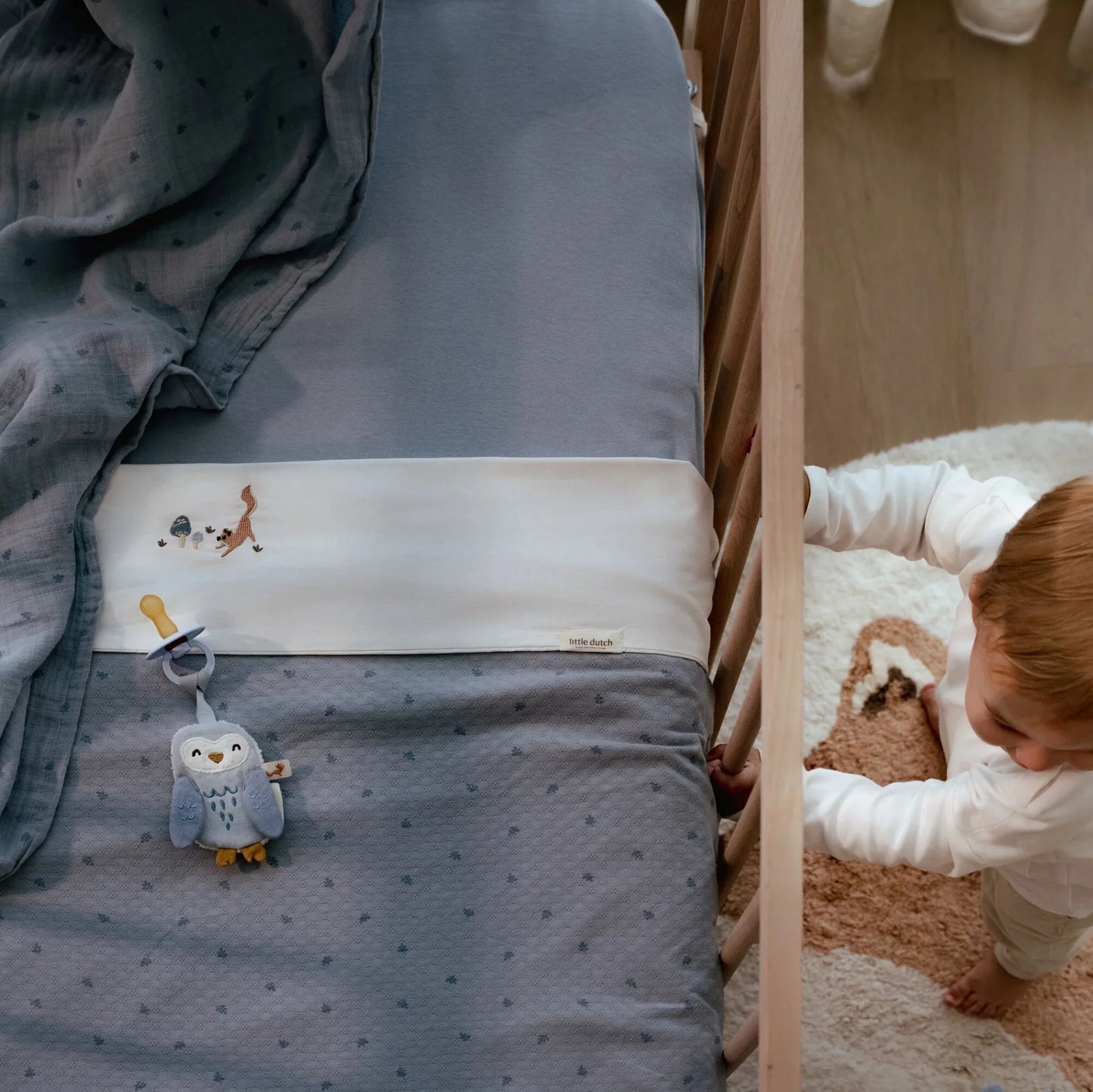 Little Dutch Schnullertuch Eule blau Forest Friends Bio Musselin