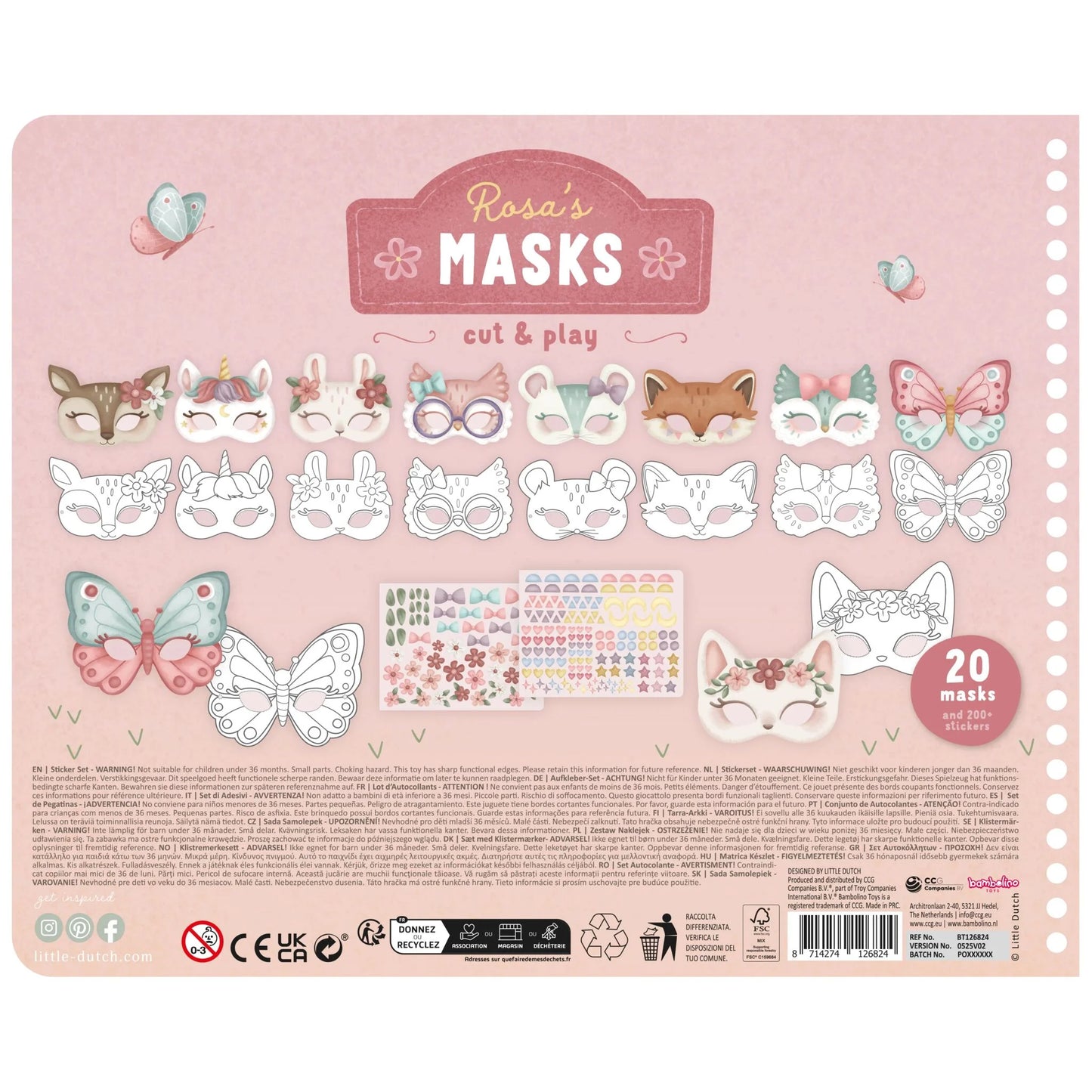 Little Dutch Ausschneide-Masken Essentials „Rosa“ | Bastelset zum Ausschneiden & Gestalten