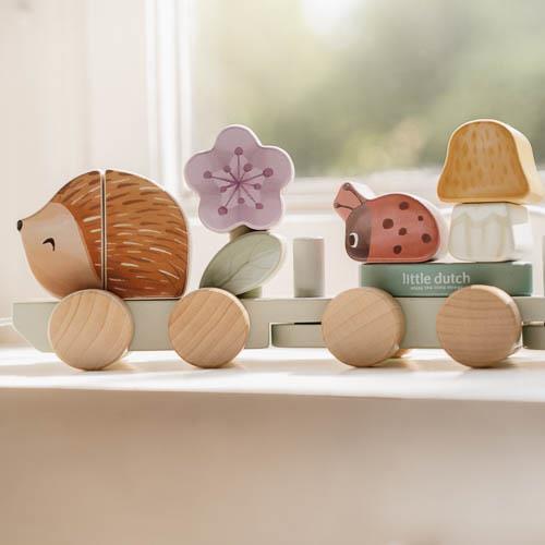 Little Dutch rosa Holz Eisenbahn mit Steck-Formen Igel - Fairy Garden