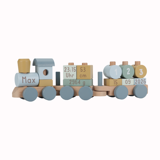 Little Dutch Holz Eisenbahn blau mit Steck Formen Forest Friends