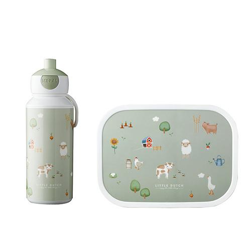 Little Dutch Pausenset Little Farm Pop-up Flasche und Brotdose Mepal