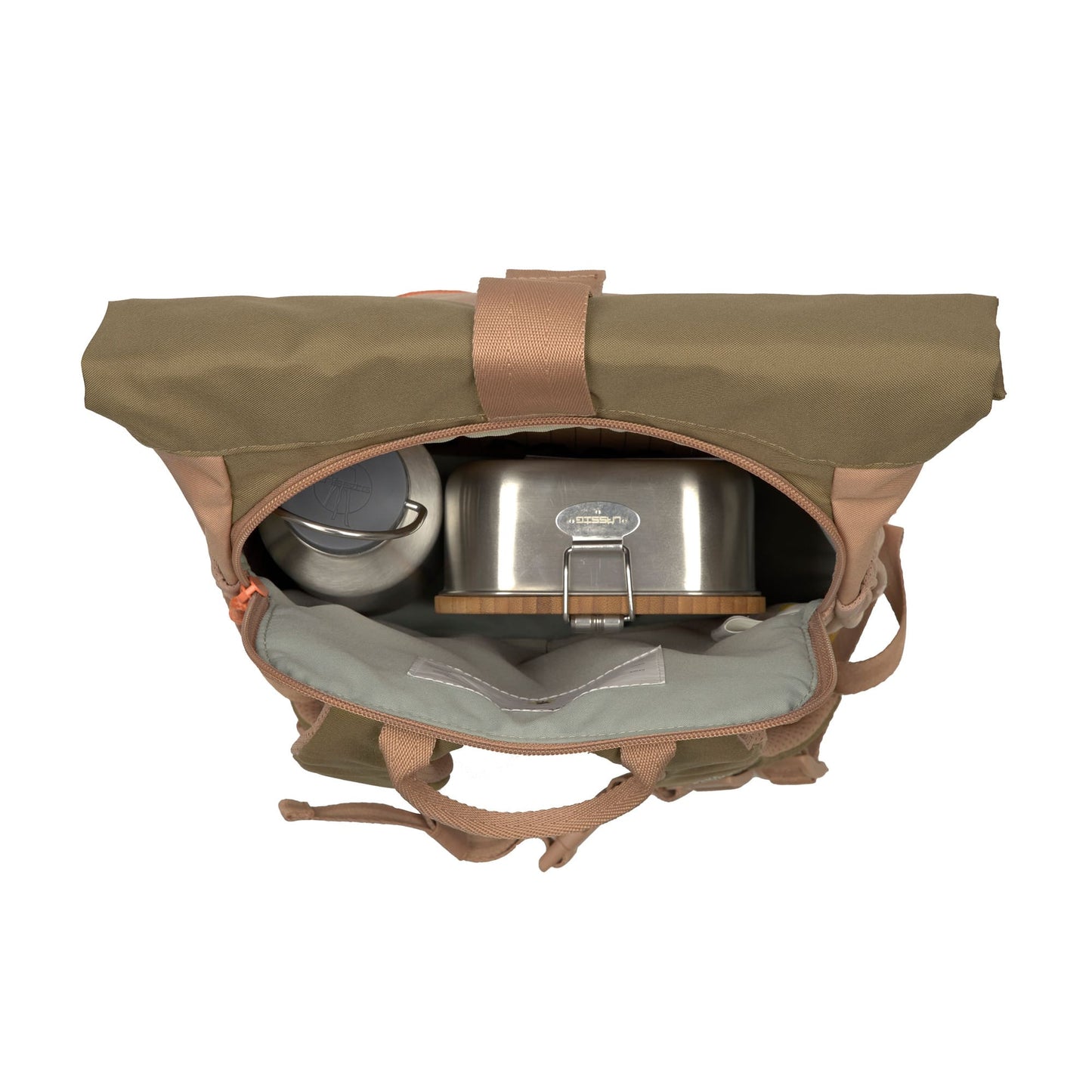 Kindergartenrucksack Rolltop Nature Braun Lässig
