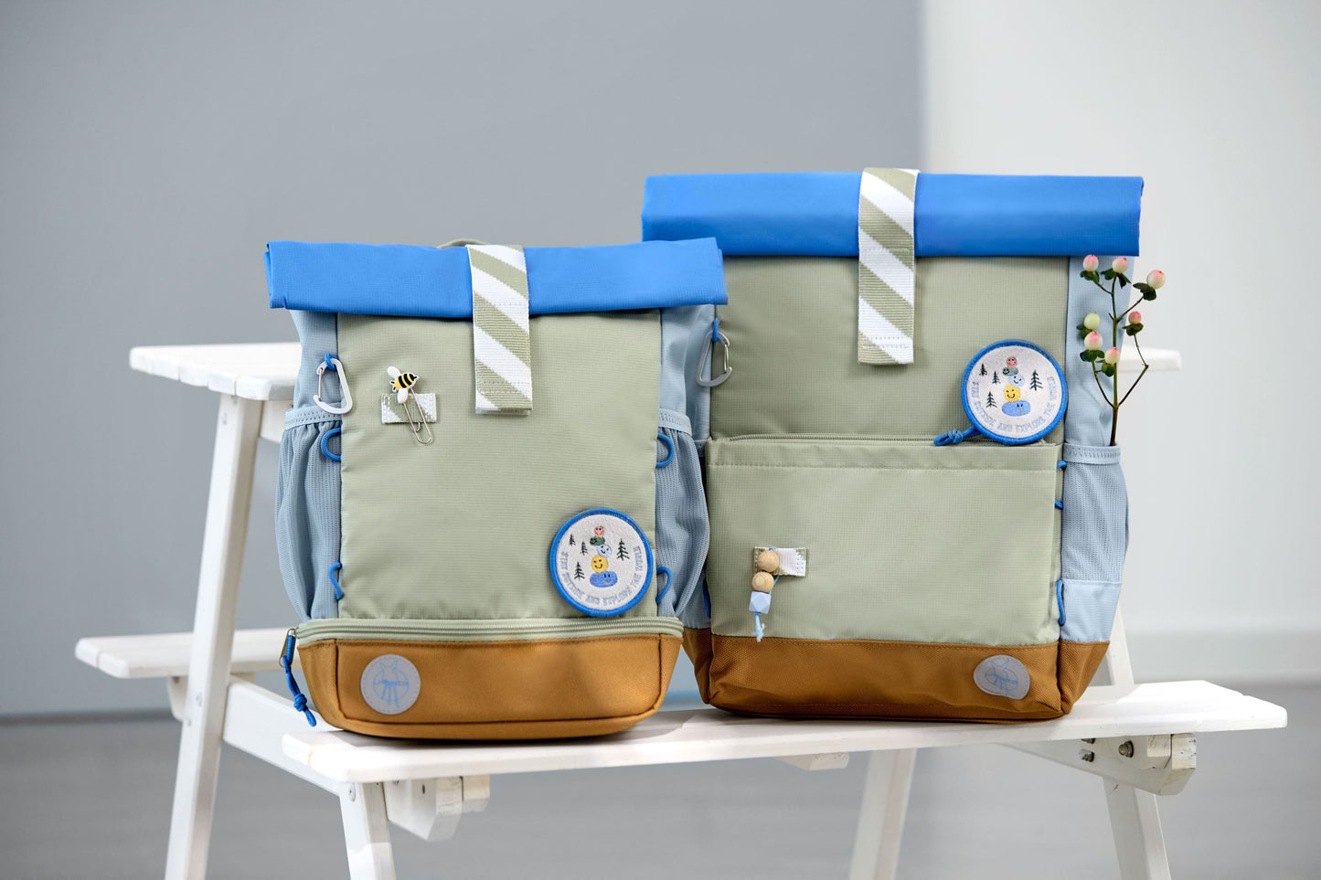 Kindergartenrucksack Rolltop Sunny Explorer Grün Blau Lässig