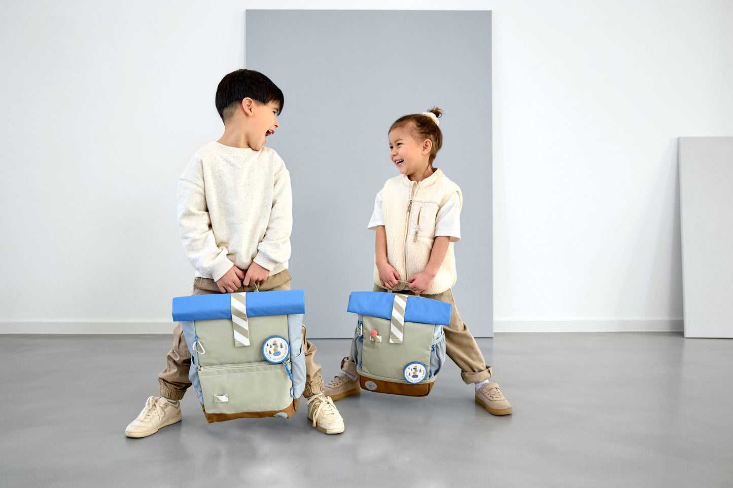 Kindergartenrucksack Rolltop Sunny Explorer Grün Blau Lässig