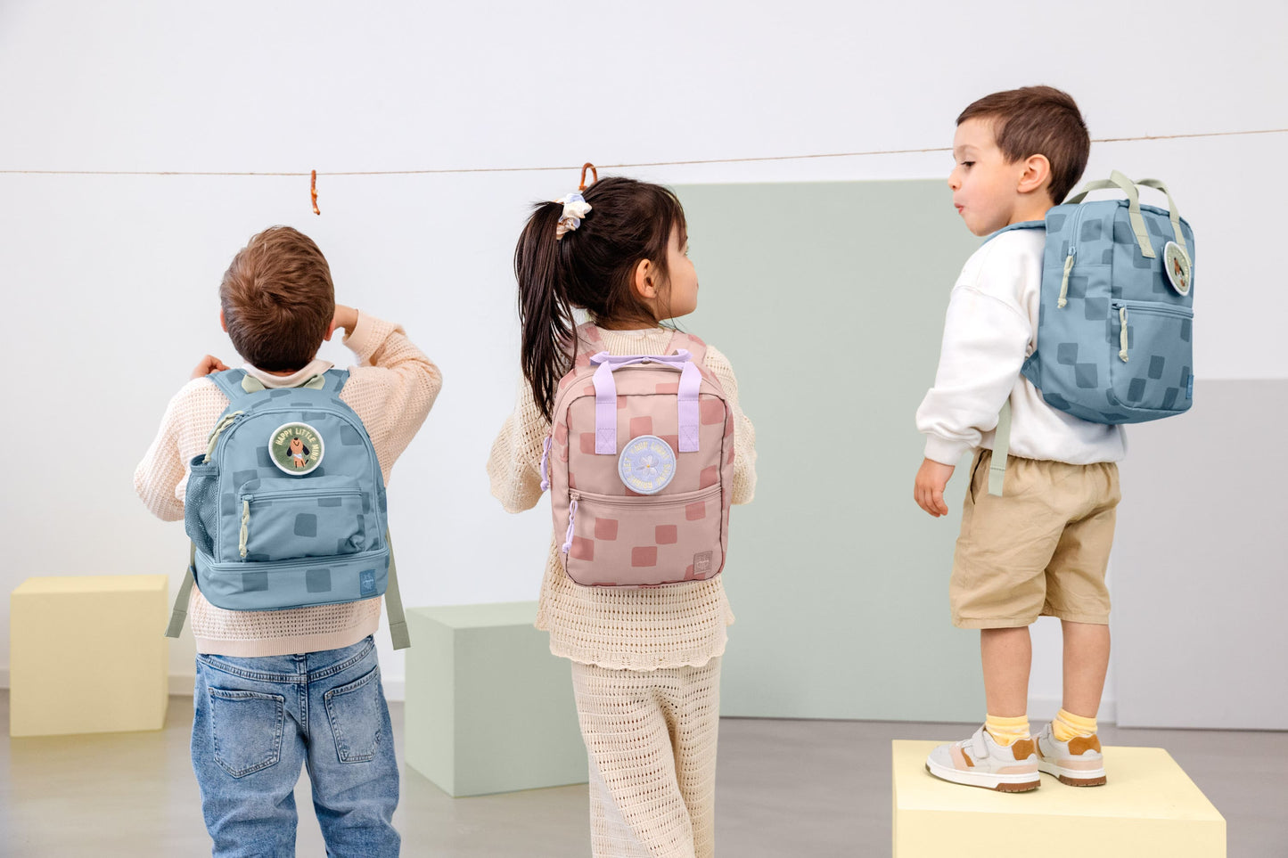 Kindergartenrucksack Square Pattern Party Blau