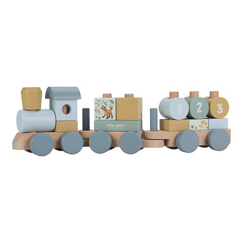 Little Dutch Holz Eisenbahn blau mit Steck Formen Forest Friends