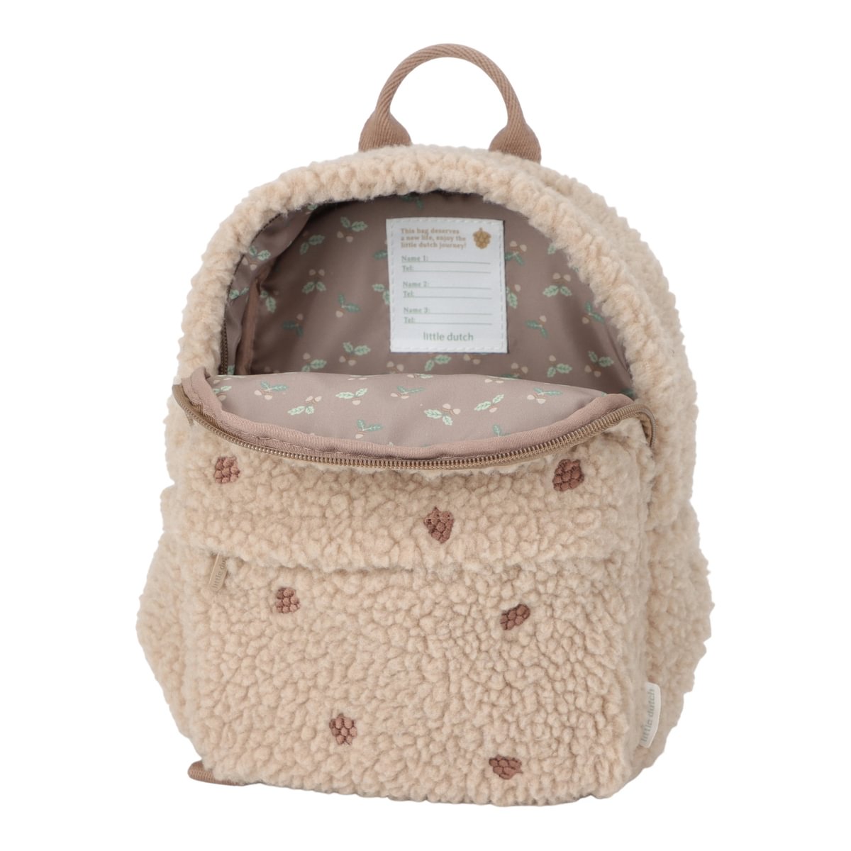 Kinderrucksack Teddy mit Zapfen Taupe Little Dutch
