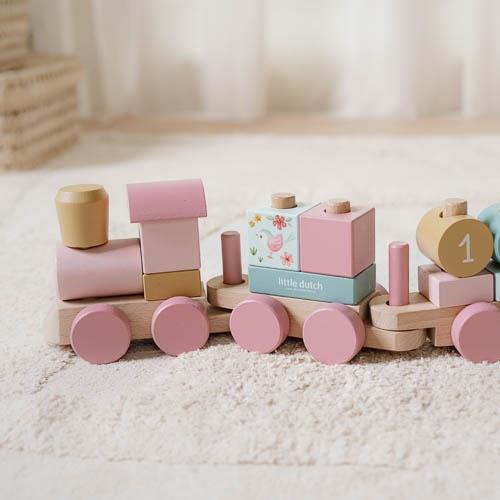 Little Dutch rosa Holz Eisenbahn mit Steck-Formen Fairy Garden