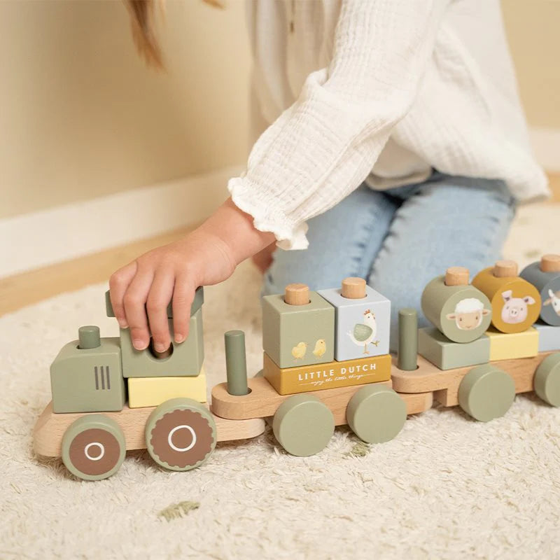 Little Dutch Holz Eisenbahn mit Steck Formen Traktor Little Farm