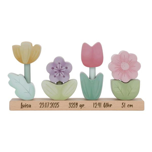 Little Dutch Stapelpuzzle Blumen Fairy Garden - zur Geburt gelasert