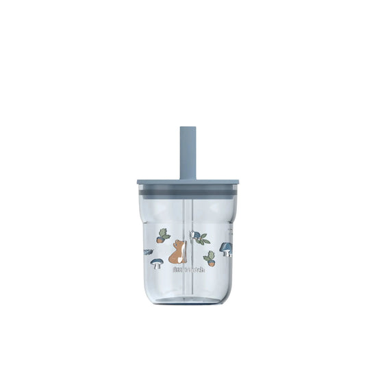 Little Dutch Kinder Trinkglas blau Mio 250ml mit Trinkhalm Mepal Forest Friends