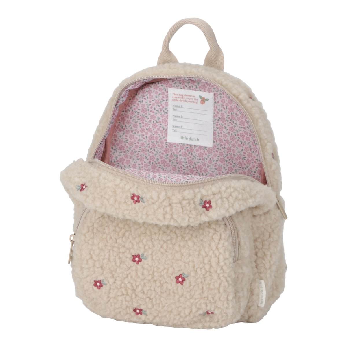 Kinderrucksack Teddy mit Blumen Sand Little Dutch