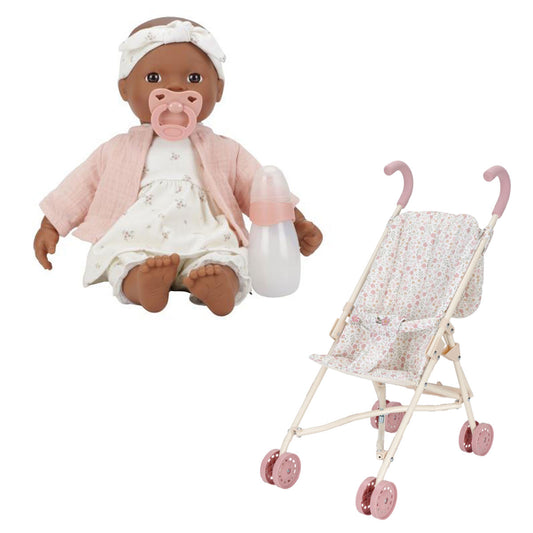 Puppe Buggy Set Noa und weisser Puppenbuggy Spiel Bundle Little Dutch